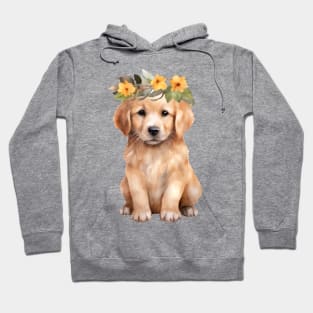 Watercolor Golden Retriever Dog with Head Wreath Hoodie